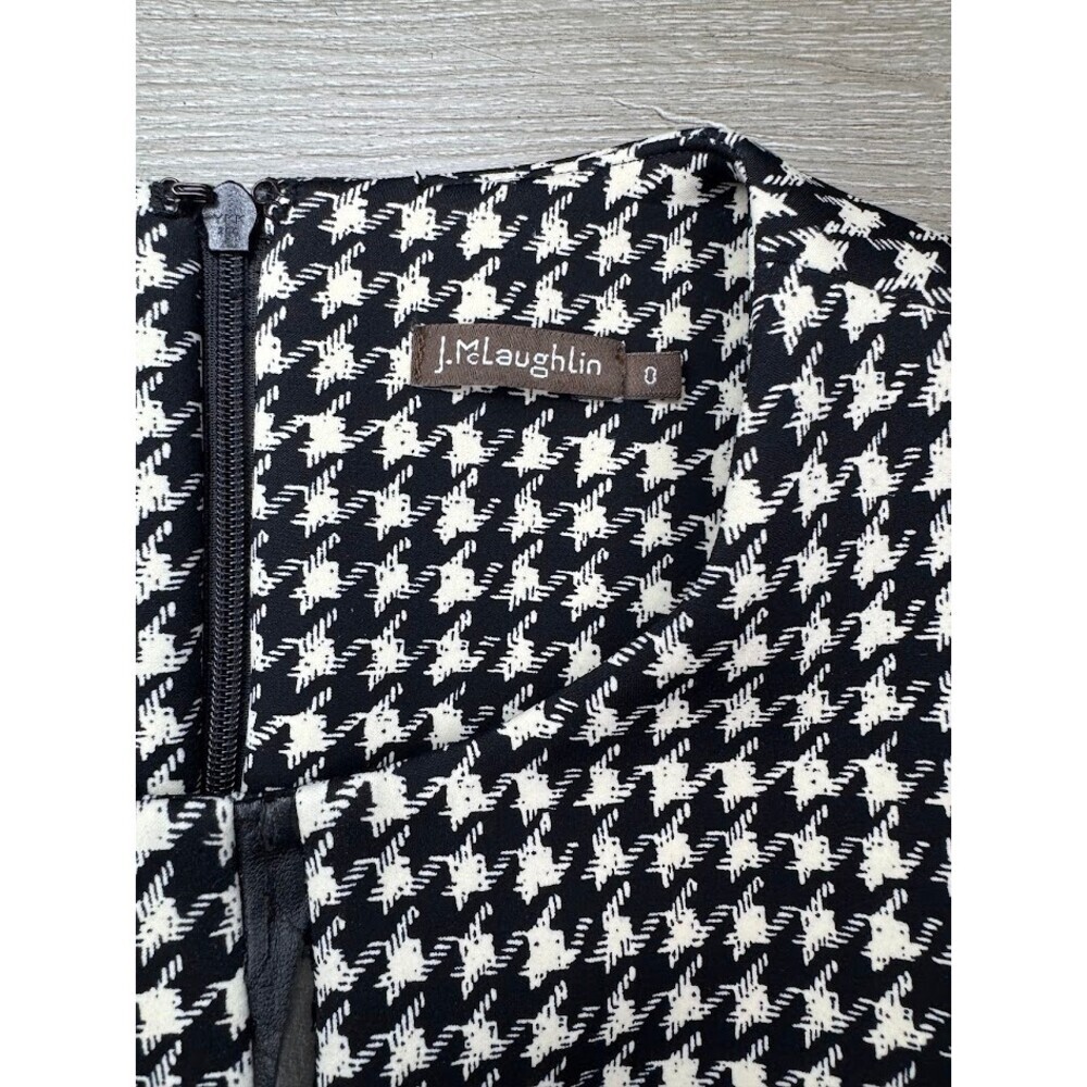 Houndstooth Sheath Dress Black White Faux Leather Trim Size 0 - Picture 3 of 10
